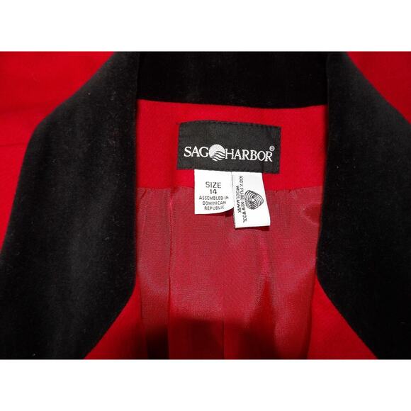 Sag Harbor Sz 14 Red Blazer Pure Wool Velvet Collar Vintage Festive Holiday 90s - Picture 6 of 13